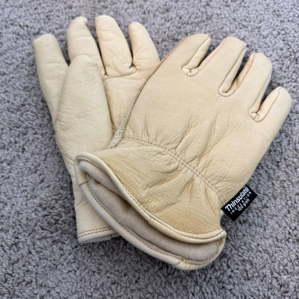 Wells Lamont Mens Leather Work Gloves 100g Thinsulate Insulation Cream Tan